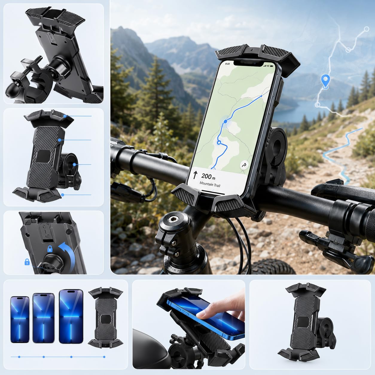 Beyerwerk VeloGrip Fahrrad-Handyhalterung 360 Grad Drehbar Universelle Lenker Smartphone Halterung Für 4,7 Bis 6,8 Zoll Geräte Sicherer Halt Beim Radfahren (2 Stück)