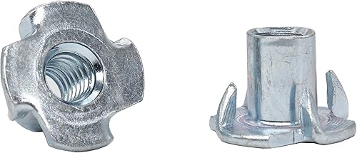 Miniatura 3 de binifiMux 100 tuercas imperiales de 4 puntas de acero al carbono de 1/4-20 x 5/16 pulgadas, tuercas en T chapadas en zinc para muebles de madera
