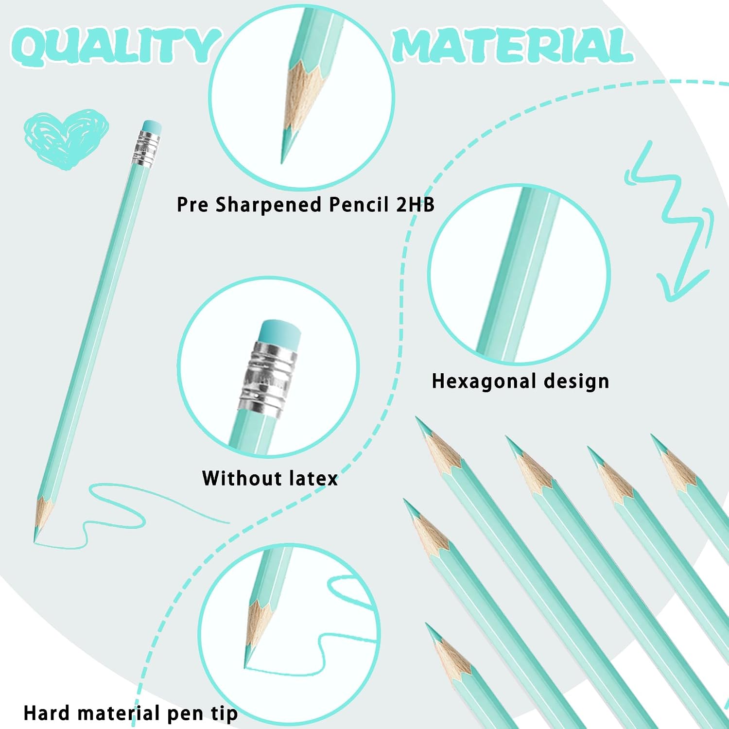12 PCS Macaron Blue Colored Pencils with Eraser Pre Sharpened Pencil 2 HB - Ideal for Checking, Grading, Tests & Office/School Supplies image 4