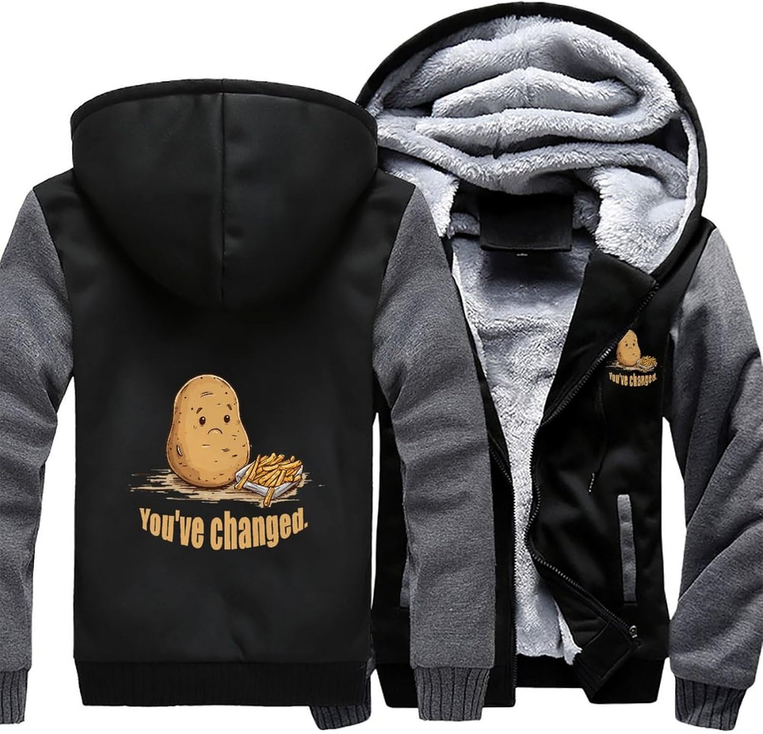 Potato And French Fries Men's Fleece Hoodie Jacket Coat Warm Casual Sweatshirt with Pockets