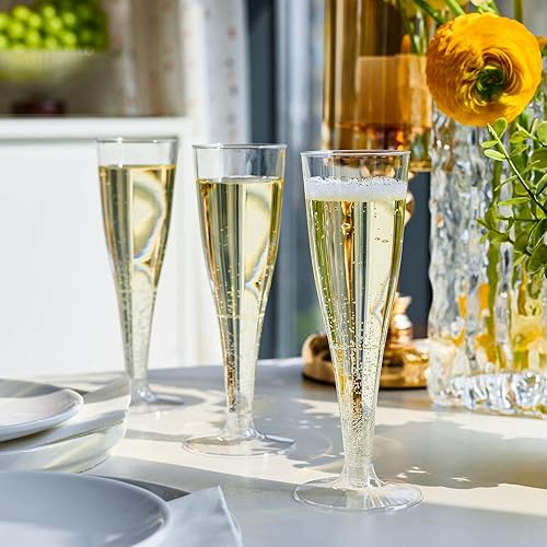 Miniatura 5 de FOCUSLINE Paquete de 100 copas de champán de plástico de 4.5 onzas, vasos de champán de plástico transparente, vasos desechables para tostado, vasos