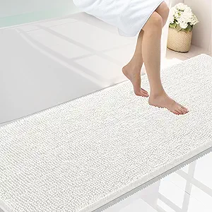 Smiry Luxury Chenille Bathroom Rugs 70x24, Extra Soft and Absorbent Shaggy Bath Mat, Machine Washable, Non-Slip Plush Carpet Runner for Tub, Shower, and Floor, Home Decor Accessories, Ivory