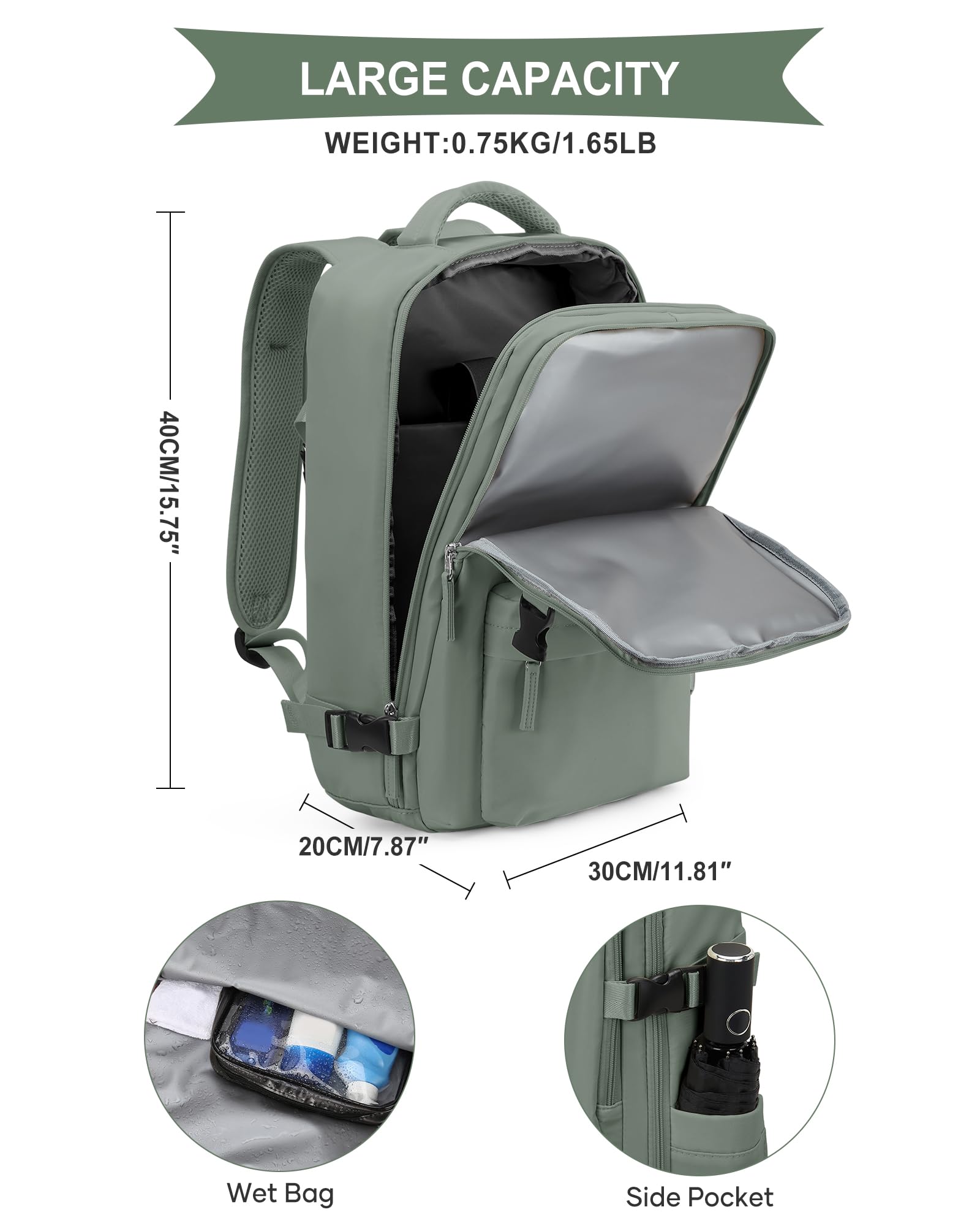 SZLX Mochila al Vacio con Bomba Equipaje de Mano 40x30x20 Ryanair Vueling Wizzair Easyjet Mochila Viaje Cabina Avion 40x20x25 Ryanair Mujer Mochila de transporte Impermeable para Computadora Portátil — view 4