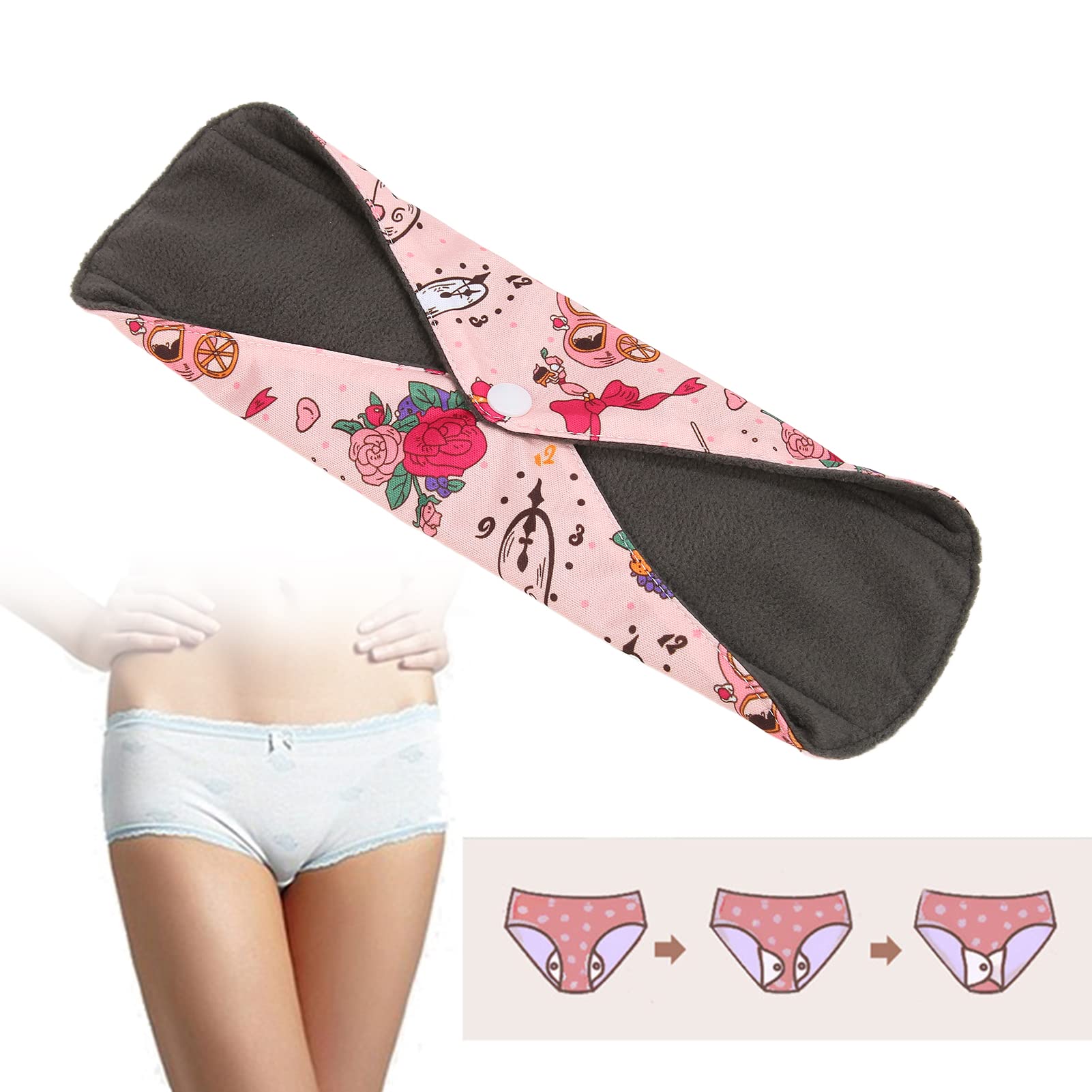 Zmywalne Podpaski 2 Szt. Wielokrotnego Użytku Podpaski Menstruacyjne Drukowane Tkaniny Wkładki Kobiece Wkładki Higieniczne Wkładki do Nietrzymania Moczu dla Kobiet Dzień i Noc(M14)