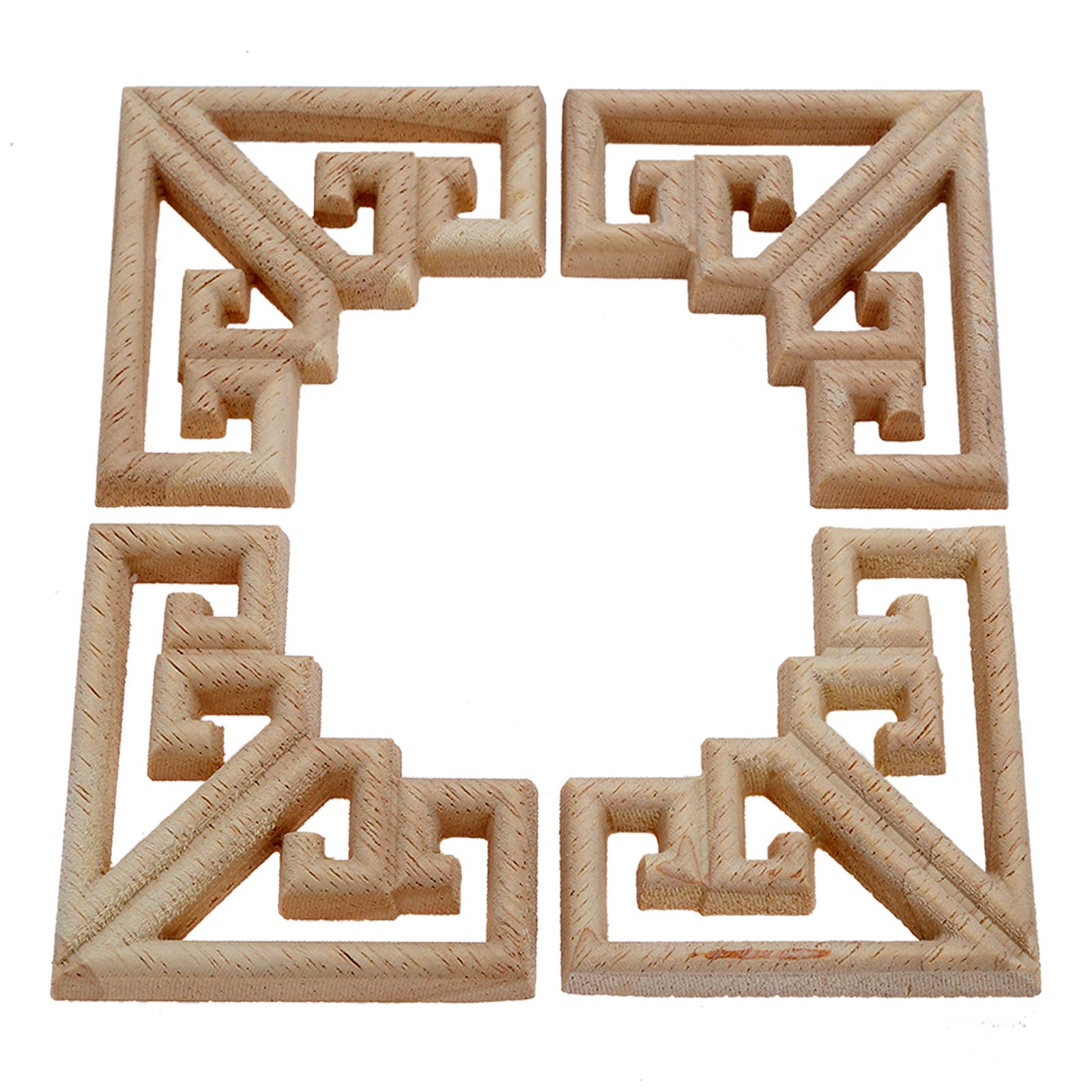MUXSAM Wood Carved Appliques Onlays, 4-Pack Unpainted Corner Wooden Carvings Embellishments for Mirror Dresser Vanity Cabinet Mantel Picture Frame Update Furniture Decals, 6.5x6.5cm/2.56x2.56in