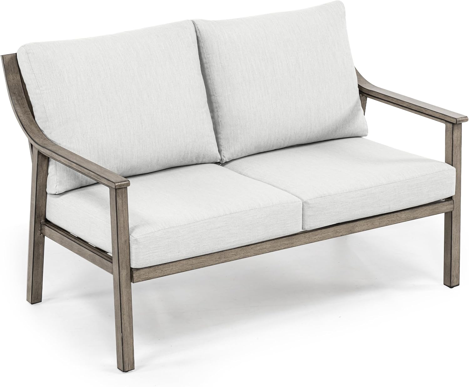 HAPPATIO Patio Loveseat Outdoor Couch, All Weather Aluminum Patio 2 Seater Sofa, Deep Seat with 4.5" Thicken Removable Cushions for Deck, Lawn, Outside (Beige)