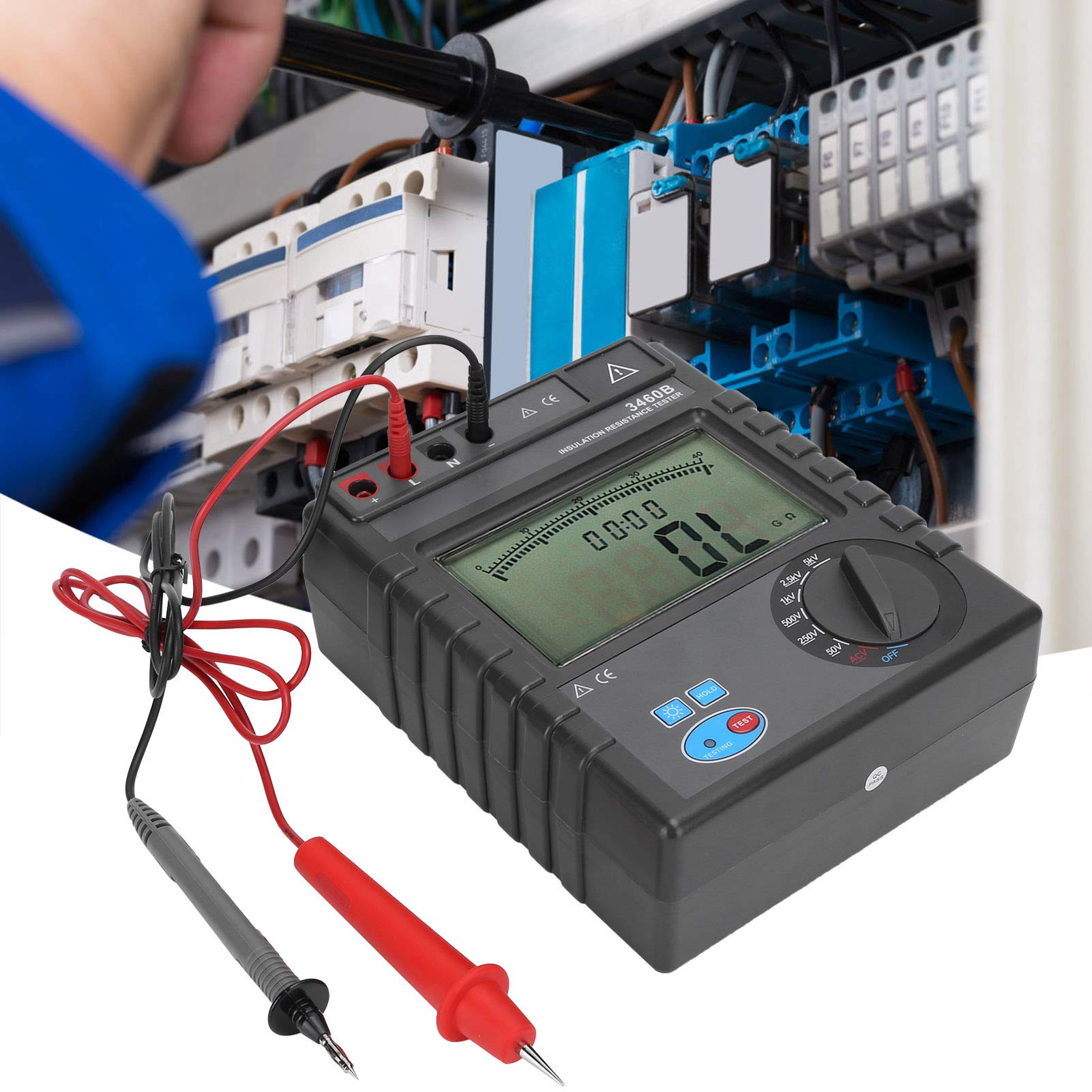 Tester Della Resistenza di Isolamento 1MΩ ~ 400GΩ, Megaohmmetro Digitale 50V-5000V, Misuratore di Resistenza Protetto, con Ampio Display LCD, per Misurare la Resistenza di Isolamento del Motore Elettr