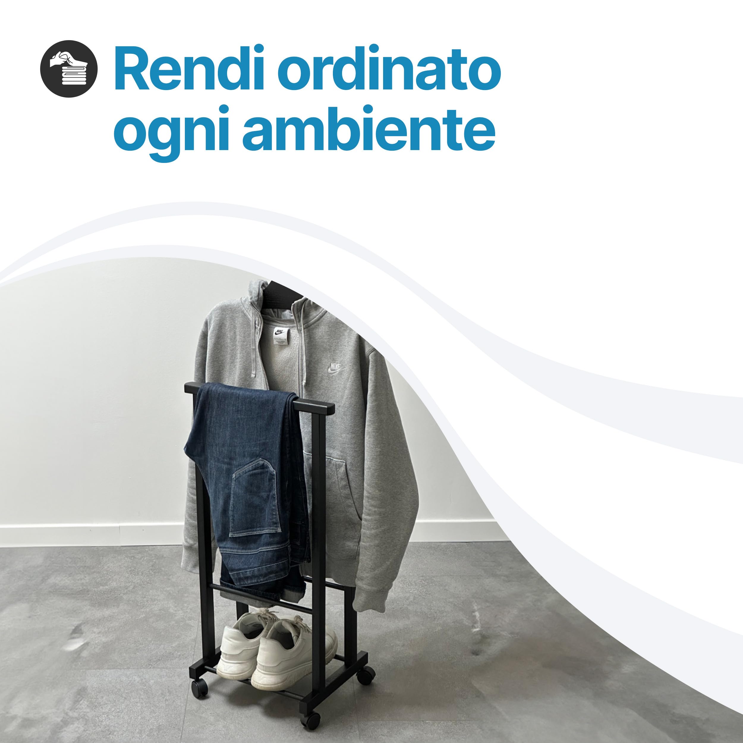 Tomaino - Servo Muto Da Camera AMBROGIO in Legno di Faggio - Appendiabiti Da Camera Multifunzionale Salvaspazio - Indossatore da Camera per Vestiti e Accessori - Bianco