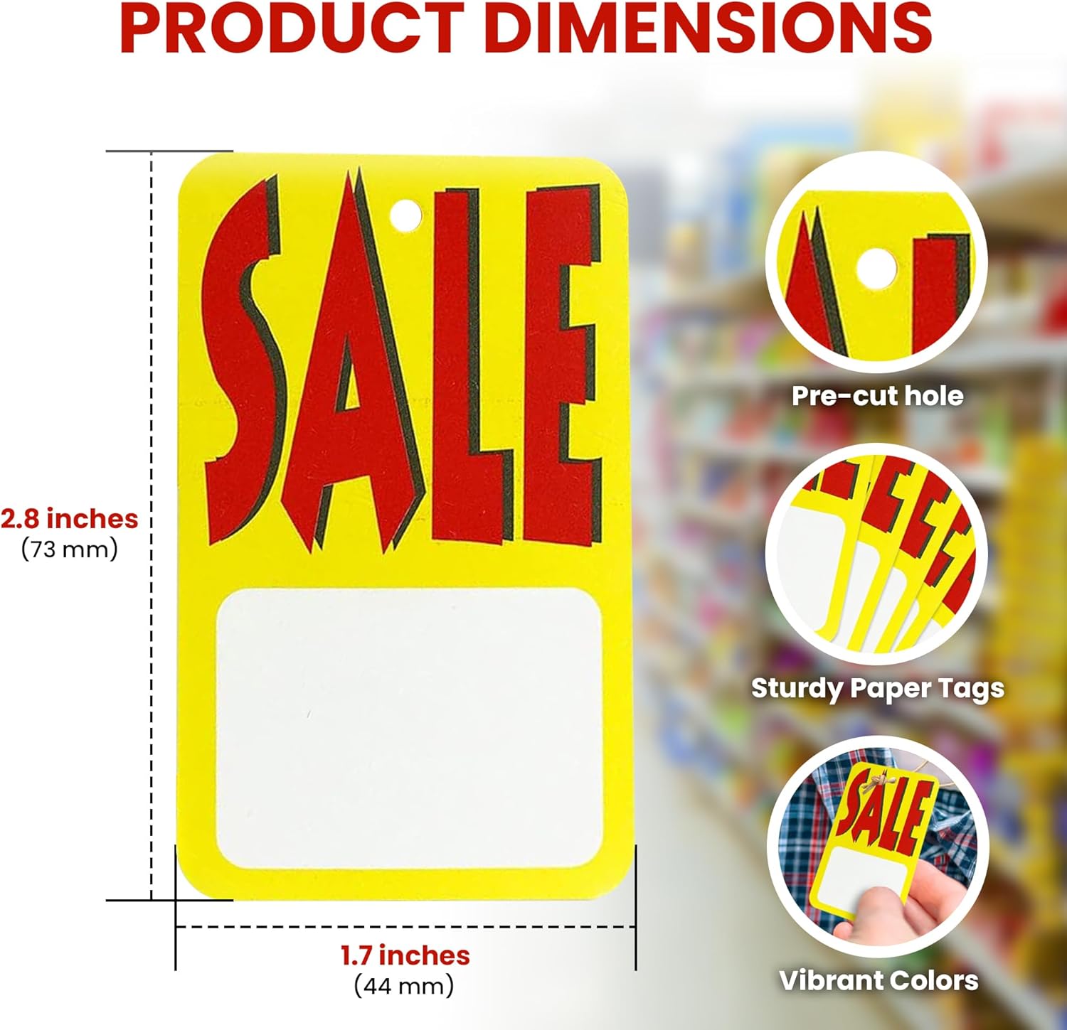 Perco 1000 Sale Price Tags – Large Red, Yellow & White Retail Labels, Blank Price Tags for Clothing, Jewelry, Merchandise, and Store Use – Easy to Write & Attach