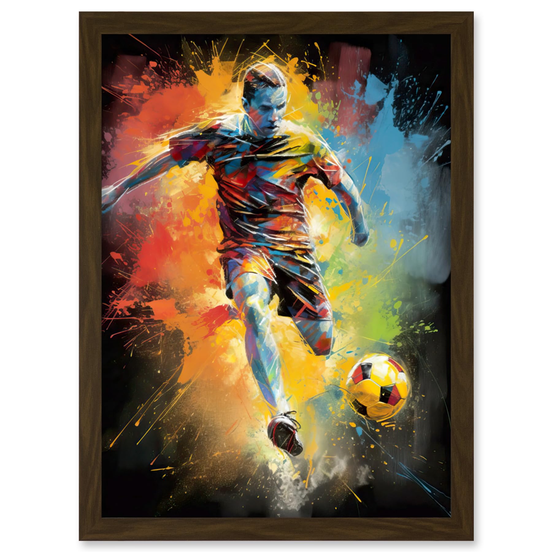 Artery8 Footballer About to Kick the Ball Vibrant Portrait Artwork Framed Wall Art Print A4