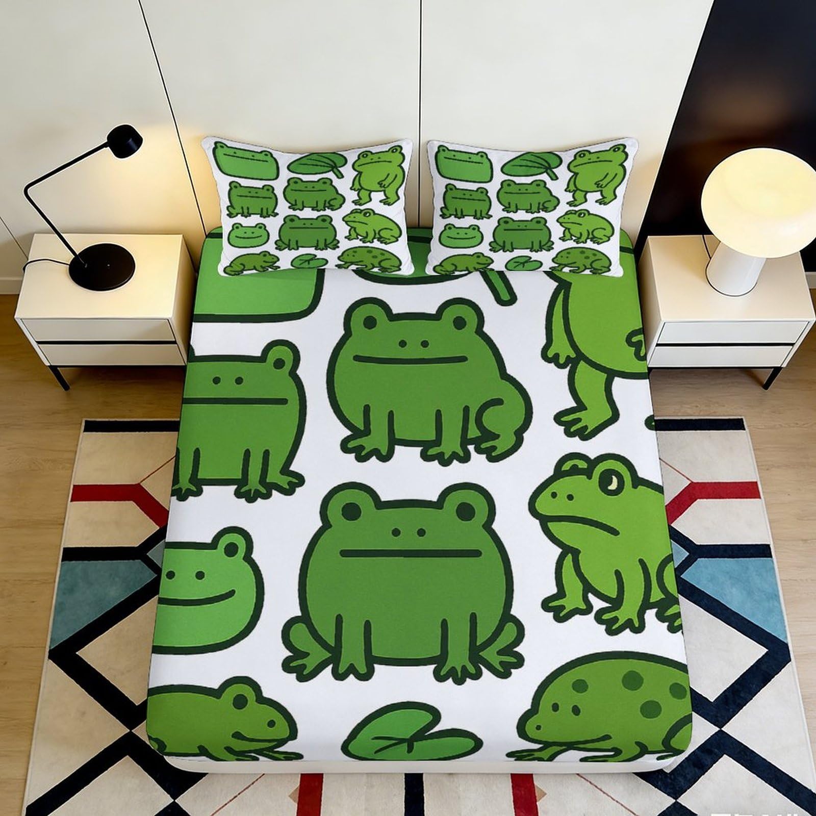 Jqzkxnhpbr Style-8 3D Printed Cartoon Frog Fitted Sheet Microfiber Green Animal Pattern Bed Sheet For Bedroom Dorm Mattress Cover 90X200x25cm