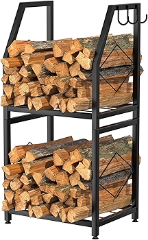 VyGrow 2-Tier Firewood Rack with Hooks