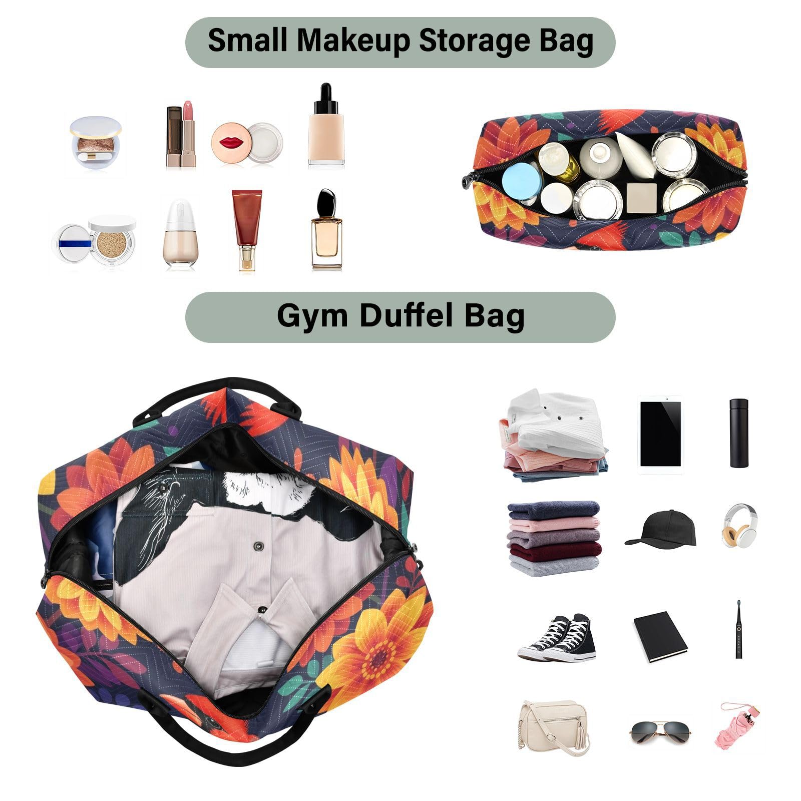 Reisetaschen-Set, zweiteilig, gesteppt, mehrere Taschen, stilvoll, kurze Reise, Floral Redbird, One Size, Klassisch