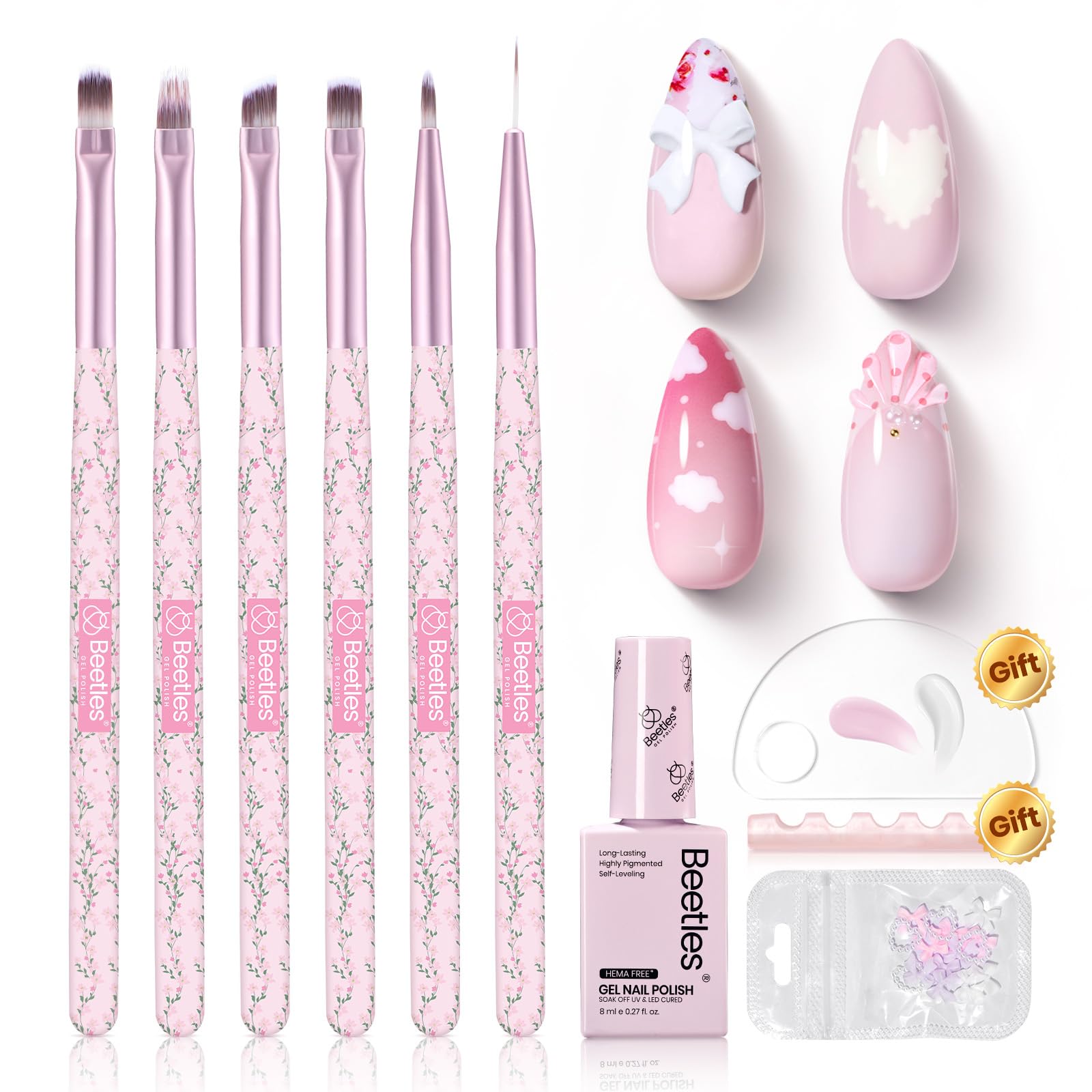 beetles Gel Polish Nail Art Brushes Set 6 Pcs Nail Brush and 8 ml Pink