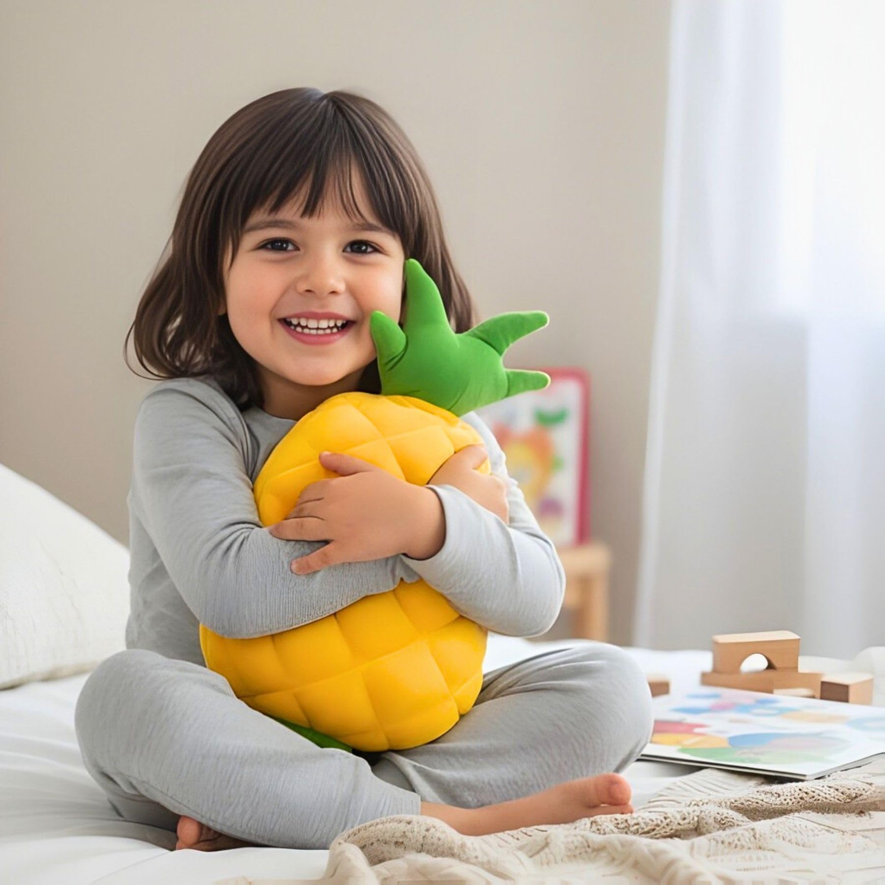 Tickles Pineapple Fruit Theme Stuffed Plush Pillow Cushion for Kids Boys & Girls Birthday Gift Home Decor (Size: 30 cm Color: Yellow & Green)-image-36
