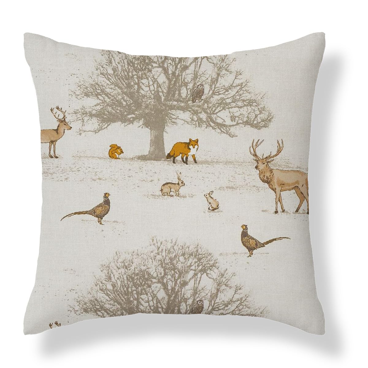 Harrison Cropper Multicolored Tatton Woodland Animal Cushion Cover (16", Cream Cotton Envelope Back)