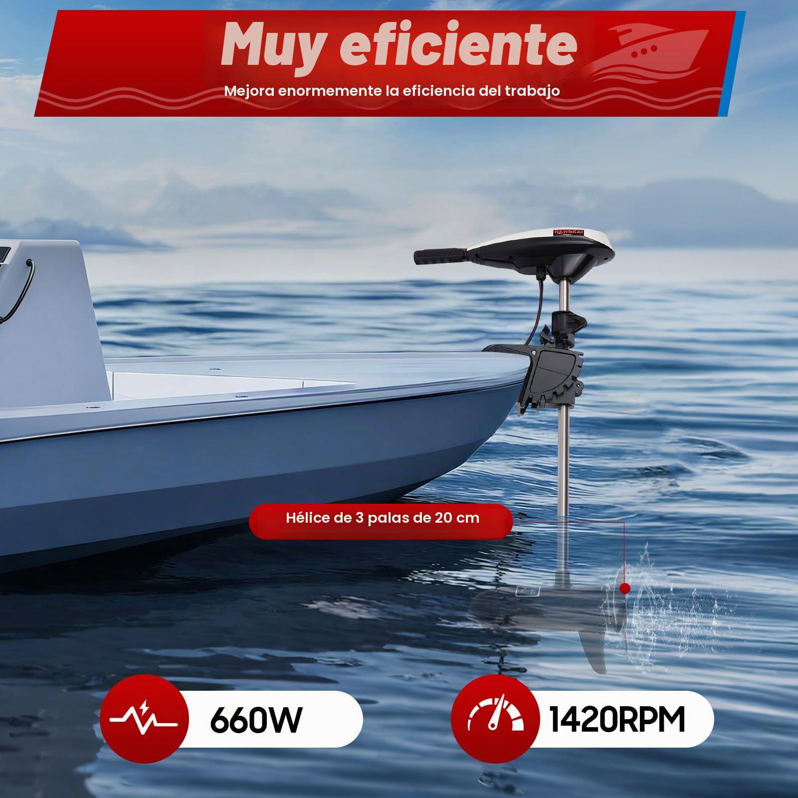 80LBS Motor fueraborda eléctrico de 12 V, motor de barco eléctrico con 5 marchas adelante y 2 marcha atrás, altura ajustable, motor de cobre puro para kayaks, canoas, botes inflables