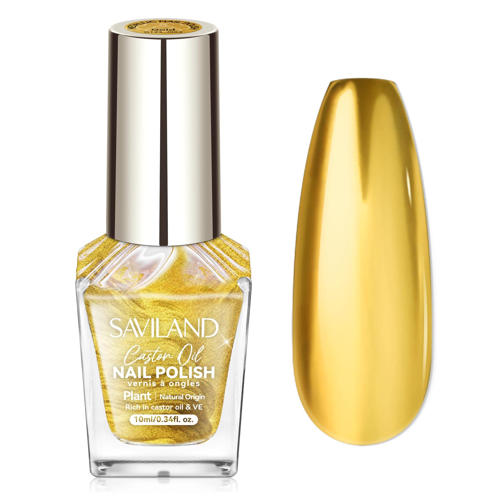 SAVILAND Nagellack Gold Metallic, Nagellack Schnelltrocknend Chrom Rizinusöl Regulärer Nail Polish, Professionelle Maniküre zu Hause Gleichmäßige Deckkraft, 10ML Spiegelnagellack Effekt