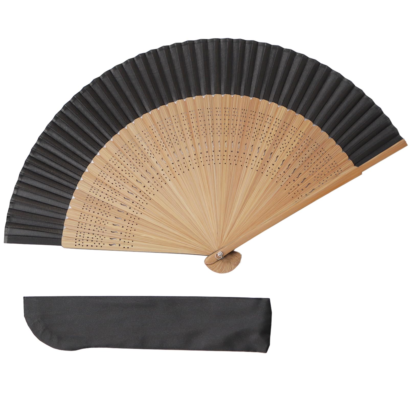 TOuWA Folding Fan, Men/Women, Bamboo Ribs, Japanese Pattern, Lightweight, Japan Souvenir, Festival, Fireworks Display, Year-End Party, New Year Party, Recital, Kimono, 2-Piece Set (Fan, Fan Pouch) : C