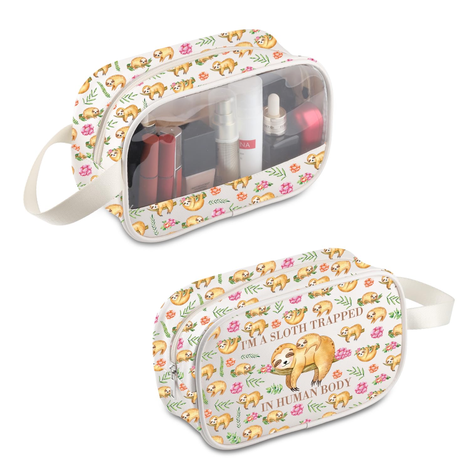 PLITI Sloth Makeup Bag Sloth Lover Gifts I'm A Sloth Trapped In A Human Body Zipper Pouch Animal Lover Gift Zoologist Gifts (Sloth Trapped MBU)