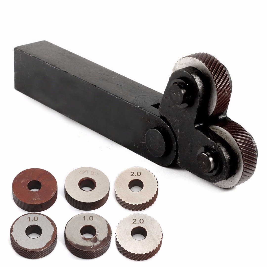 1pc New Steel Knurling Tool with 6pcs Diagonal Linear Knurl Wheel Set 0.5mm 1mm 2mm Pitch