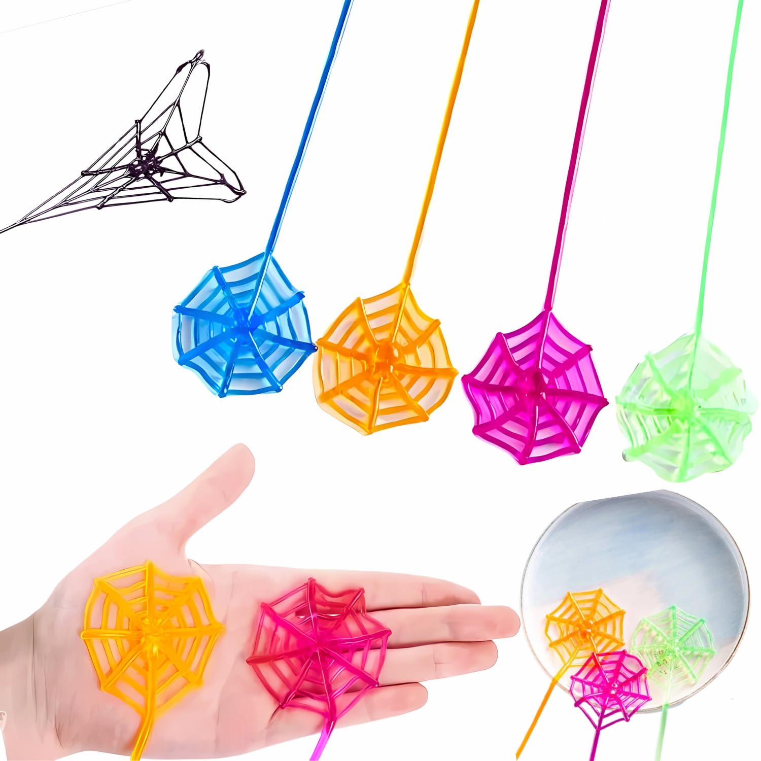 IncyWincy Stretchy Prank Wall Toy (20 Pcs), Stretchable Fun Game Novelty Toy, Unique Birthday Return Gift For Kids, Children'S Party Favor And Activity Toy (Spider Web), Multicolor