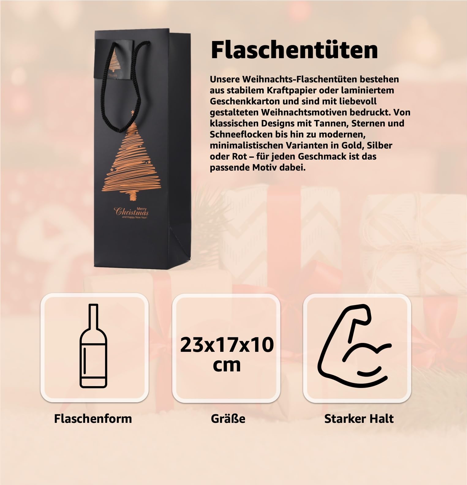 60 Weihnachtstaschen Flaschentüten für Weihnachten - Weintragetaschen & Weintüte - Flaschen & Weine