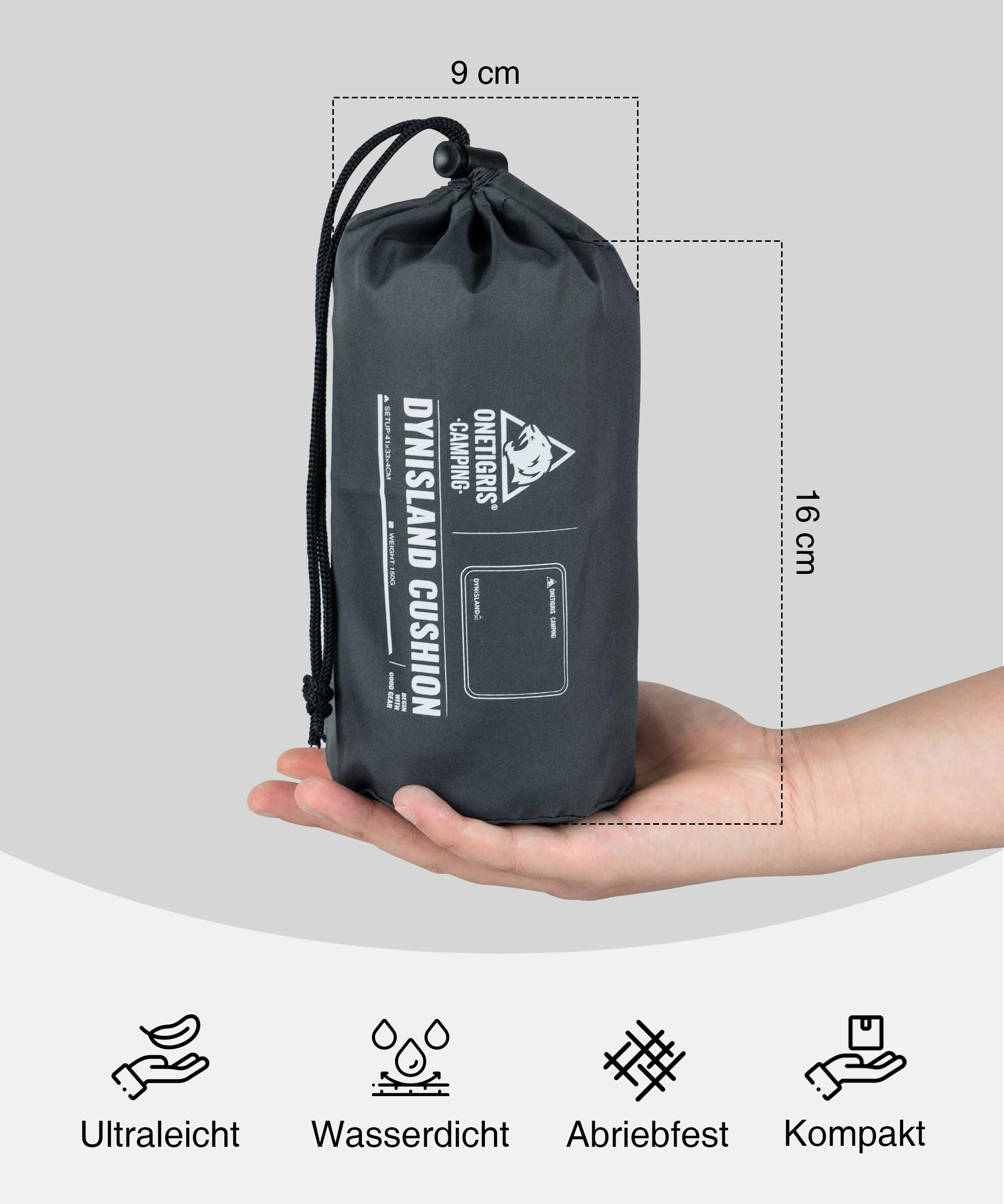 OneTigris DYNISLAND Cojín de asiento autoinflable, 41 x 33 x 4 cm, cojín plegable para exteriores, para camping, ultraligero, 150 g, cojín hinchable para senderismo, picnic y estadio (gris), 2