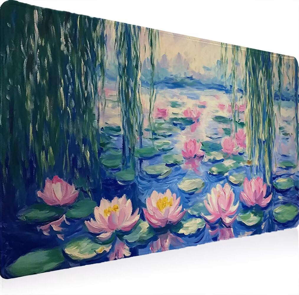Tapis Souris XXL 1500 x 800 Grand Prolongé Tapis Souris, Gamer Bureau Rubber Base Anti Dérapage, Imperméable Mouse Pad, Haute Précision et Vitesse avec Bords Cousus pour Bureau, Saule Paysage W0G1-923