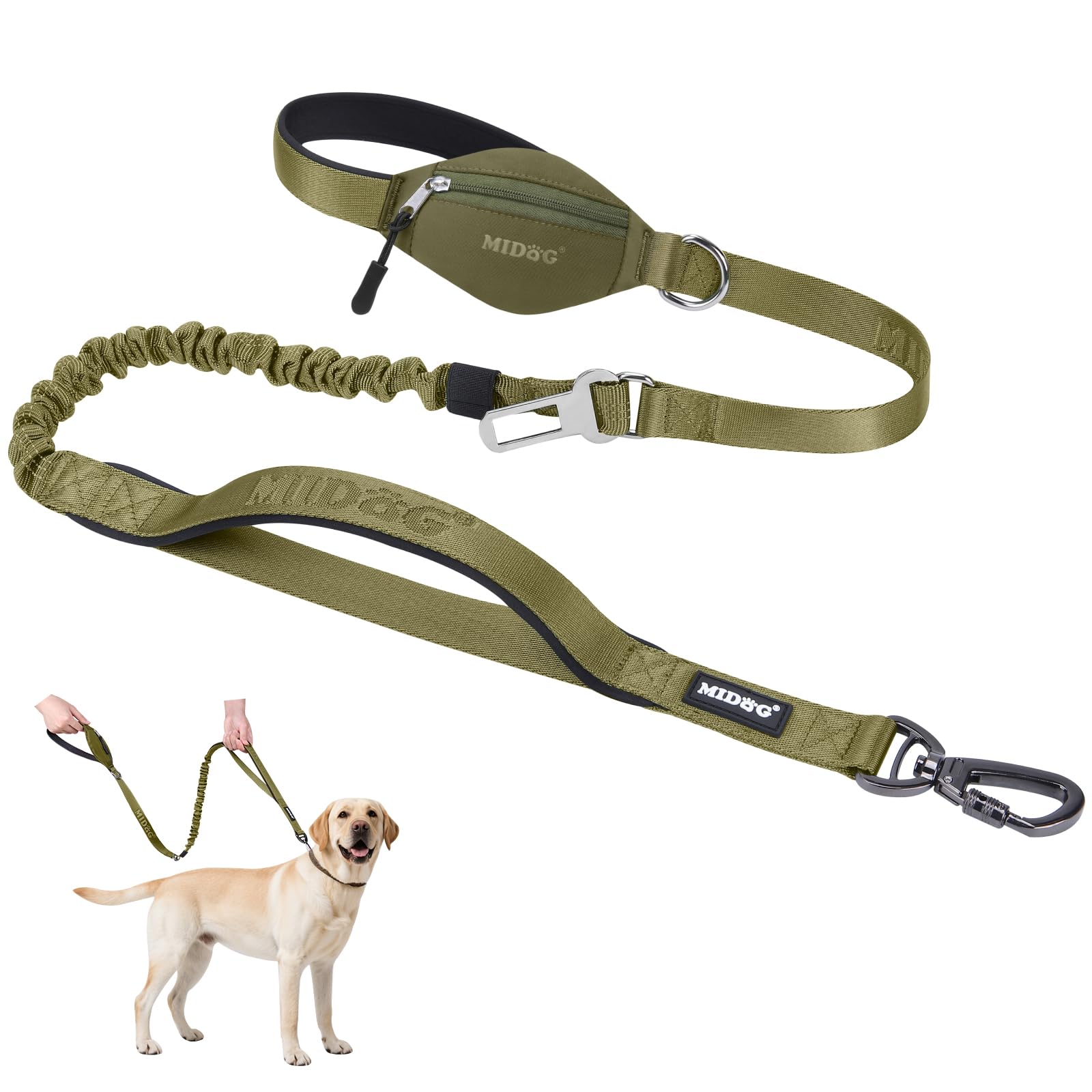 MIDOG Dog Leash with Zipper Pouch,Multifunctional Bungee Leash for Medium to Large Sized Dog Walking