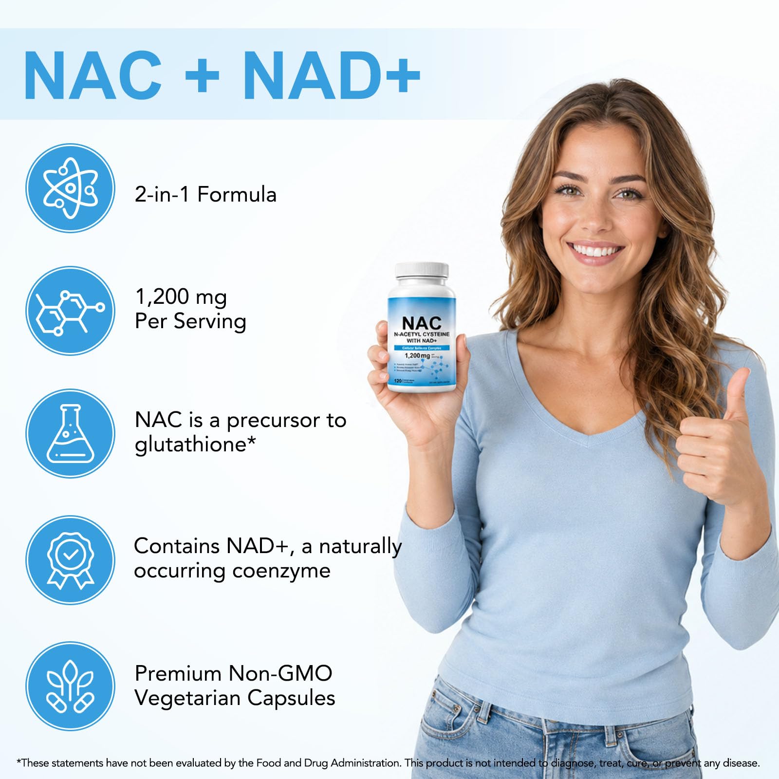 NAC Supplement 1200mg with NAD Coenzyme, N-Acetyl L-Cysteine 1150mg per Serving, Antioxidant & Cellular Wellness Support, 120 Capsules — Amazon image 4