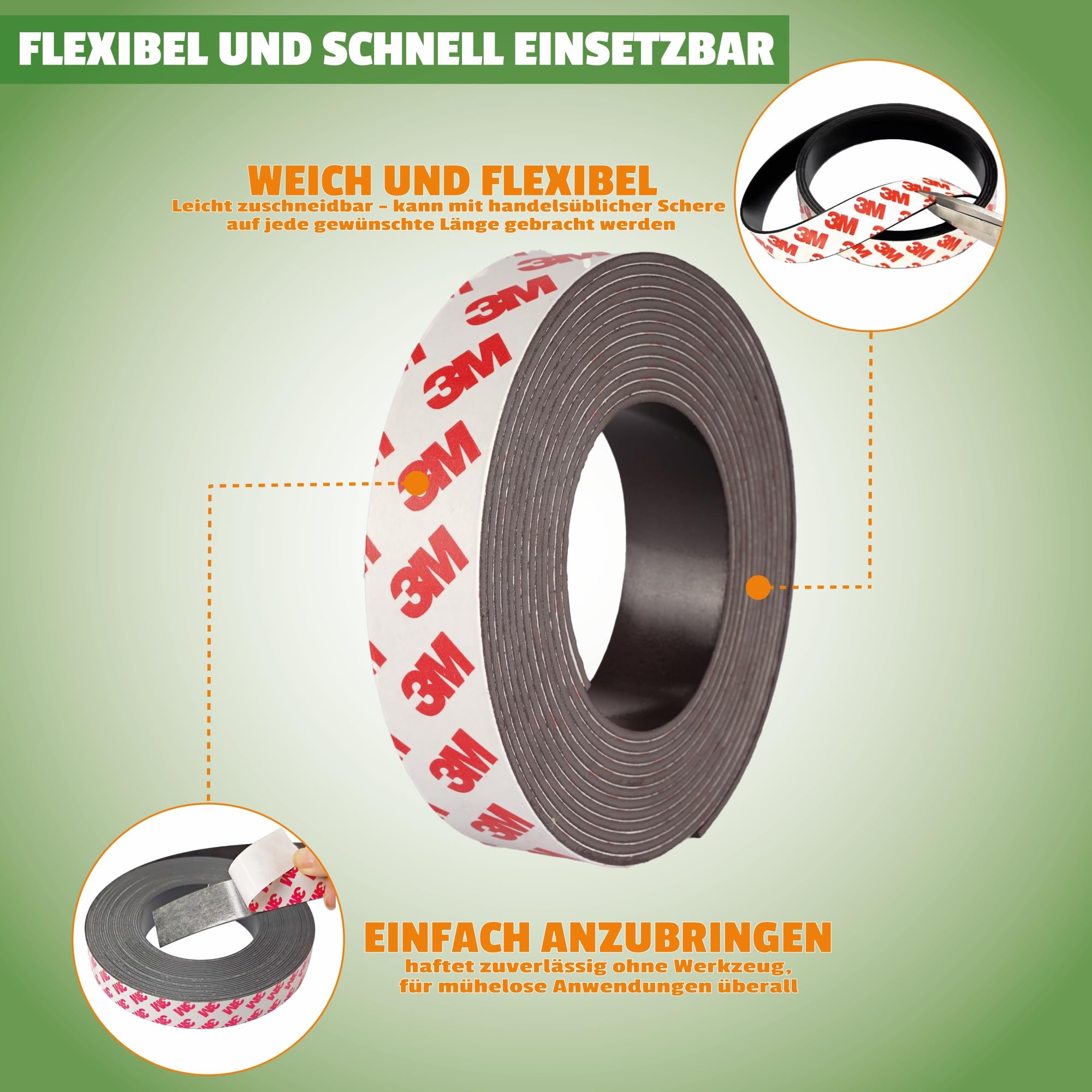 Nastro magnetico 3 metri; forte nastro magnetico 3M progetti fai da te e fai da te; nastro flessibile con magneti; nastro magnetico per pareti, porte e altro ancora (2 x 3 metri, 2 cm di