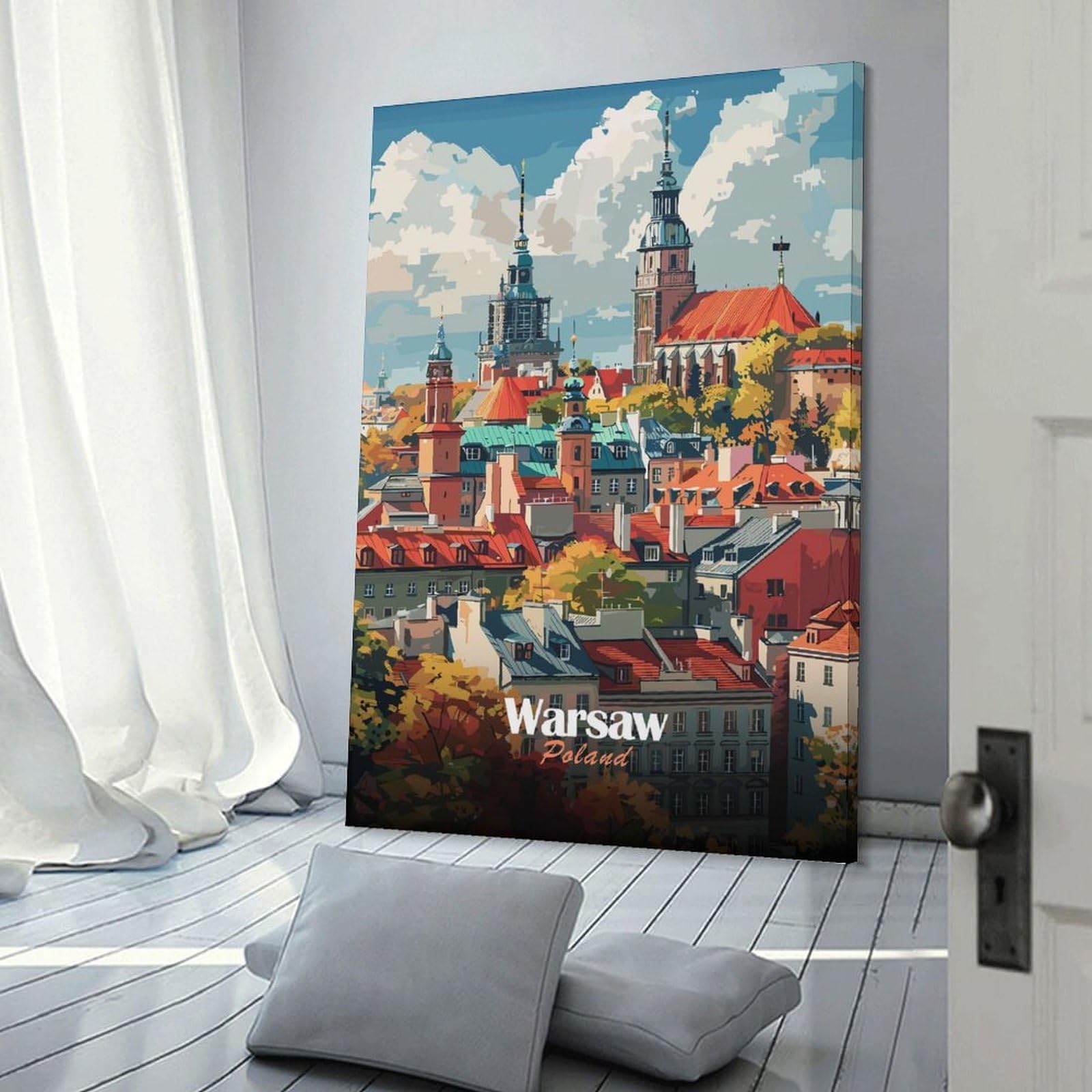 Junmoney Warsaw Cityscape Home Decor Wall Art, 20x30inch(50x75cm), for Home, Office, Studio Or Guest Room, An Adaptable Decor Piece for Home Use
