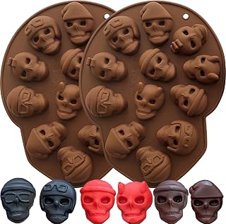 Halloween Skull Silicone Molds, 2 Pack 3D Skull Chocolate Candy Molds Halloween Ice Cube Jello Fondant Mold for Baking Cupcake Decorationg(Maroon)