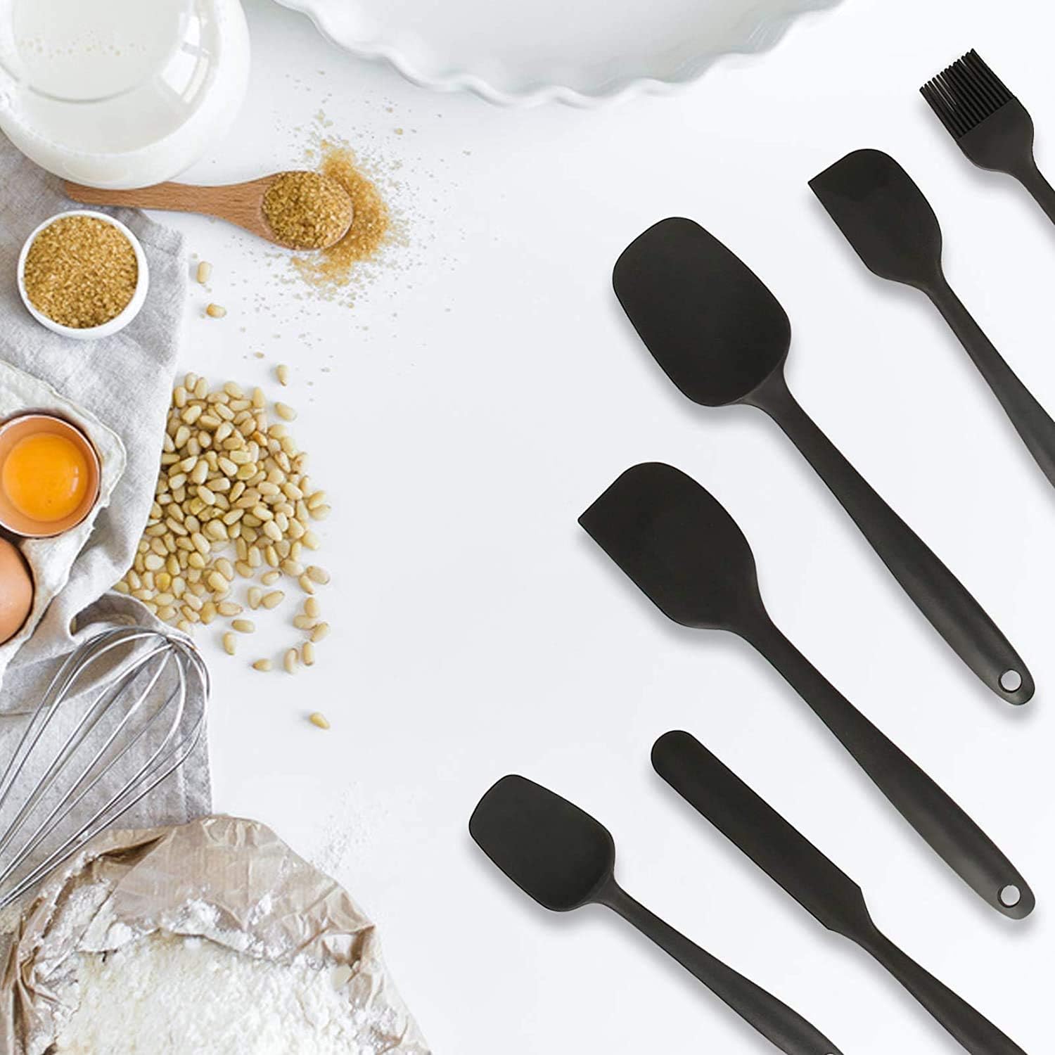 INKULTURE Silicone Spatula Sets of 6 Pcs Made of 100% Food Grade Silicone One Piece Design Seamless Heat-Resistant Spatula Perfect for Spatula Cooking, Baking and Mixing (Black) - Image 5 thumbnail