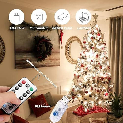 Miniatura 4 de Cadena de luces con clip para fotos, funciona con USB o pilas, 8 modos, 100 LED, 32.8 ft, cadena de luces colgantes con control remoto, decoración