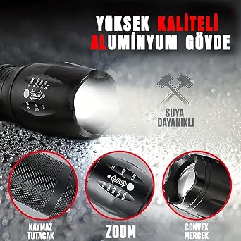 Bluefox Powerful LED Flashlight, 10W Ultra Bright Light, 5 different Modes, Zoom Feature, Durable Aluminum Body [Energy Grade A+++]
