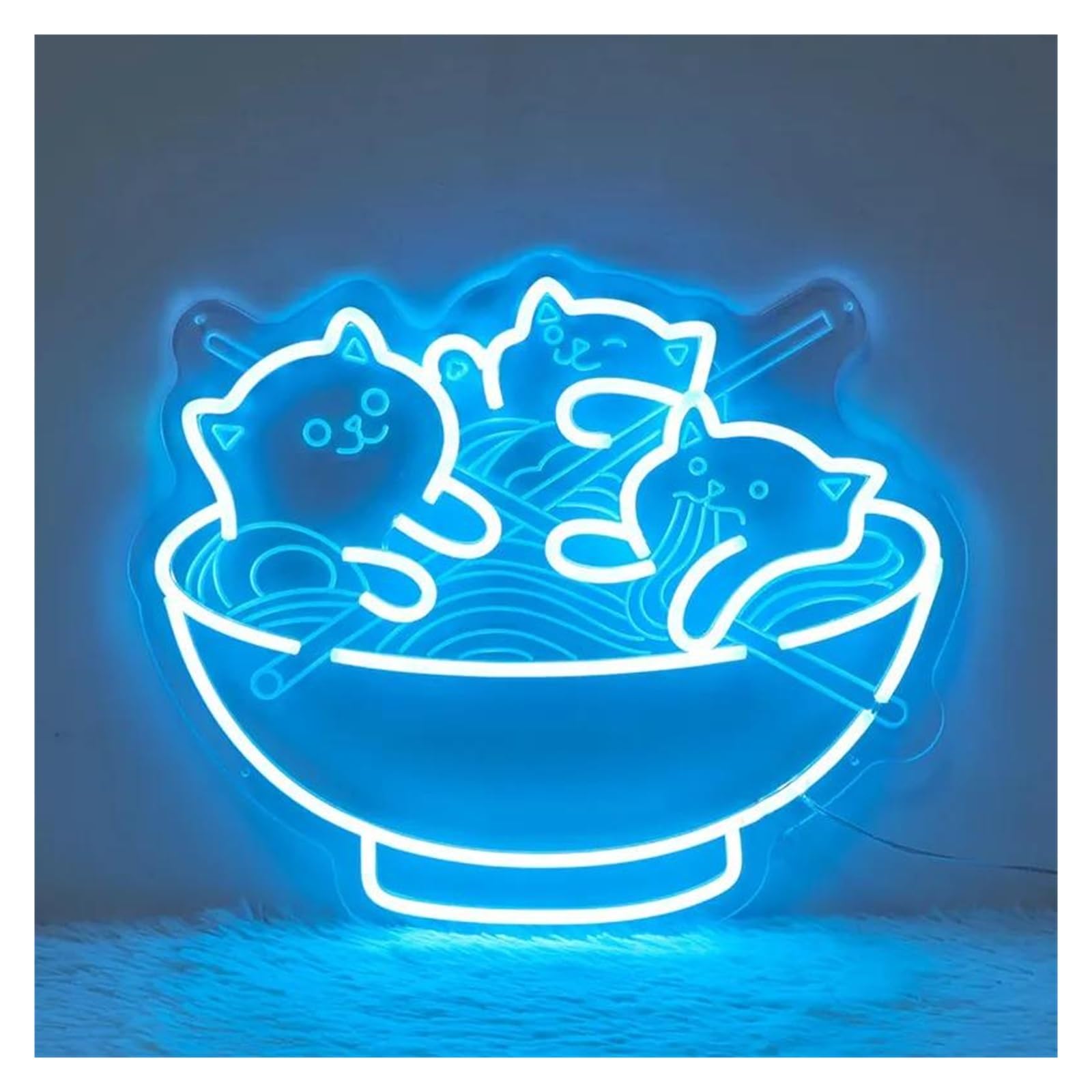 LEMST Signs Lamp Ramen Cat Neon Sign,Cute Cat Noodles Neon Light, Resturant Room Dorm Wall Decor 40x33cm(Blue)