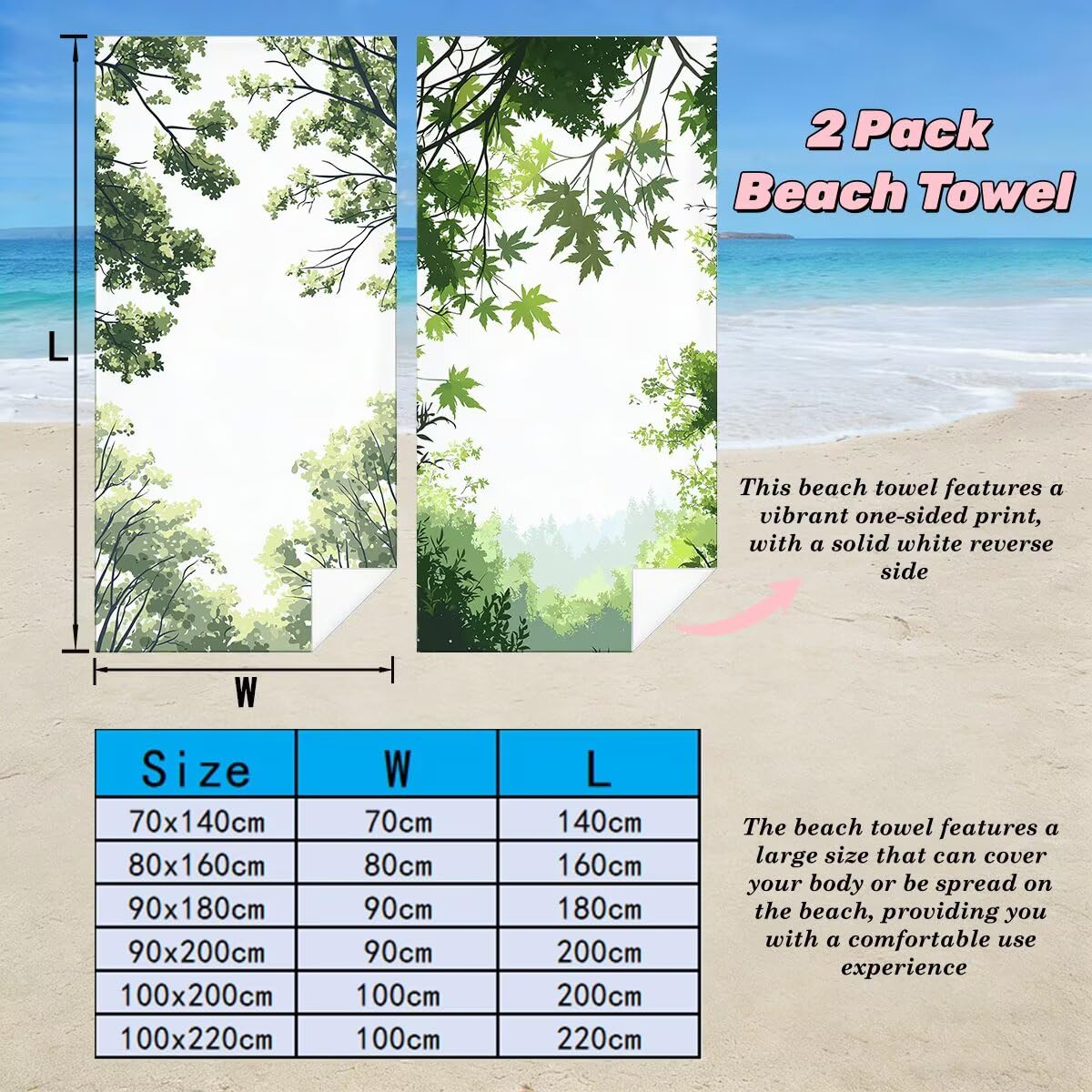 Toalla Playa 80x160 cm, Toalla Gimnasio Microfibra Secado Rapido, Juego de 2 Antiarena Toallas de Playa, Ligera Compacta Toallas Microfibra Grande para Viaje, Regalo Hombre Regalo Mujer (Planta) -5145
