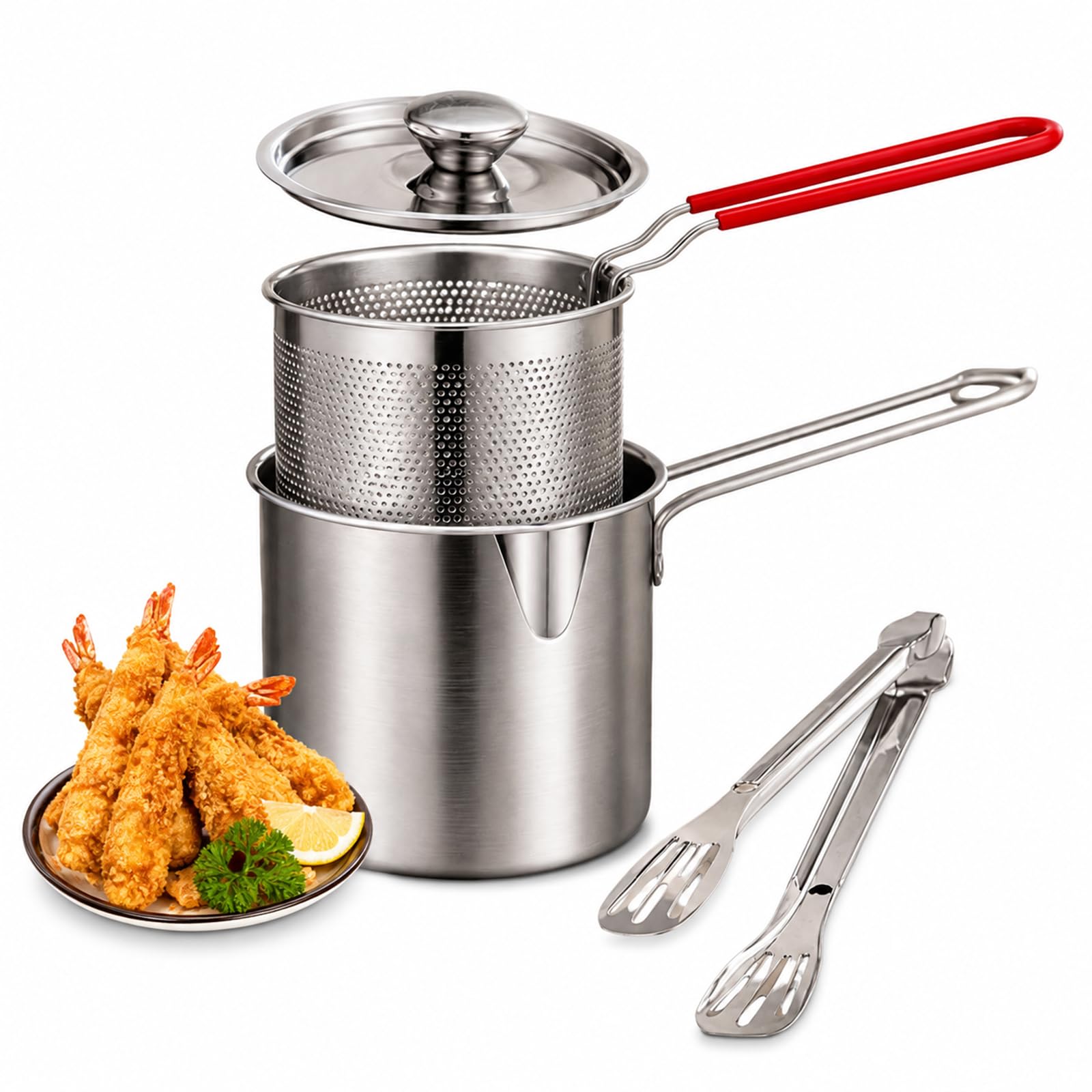 Stainless Steel Deep fryer Pot with Basket & Strainer, Deep Fryer Pot Set