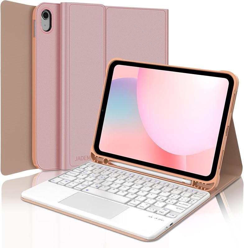 JADEMALL iPad 10/11 Billentyűzet Trackpad Mágneses Bluetooth Detachható Tok Rózsaszín