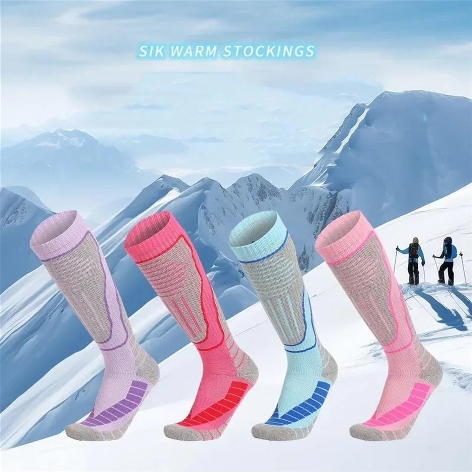 Chaussette Ski Chaussettes de Ski Chaudes en Patchwork d'hiver, Respirantes, à séchage Rapide, for l'extérieur, antidérapantes, Absorbant la Transpiration, Femmes