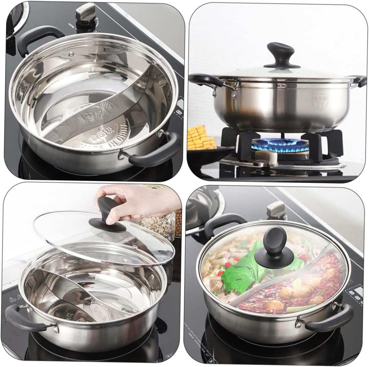 Cabilock 1pc Induction and Gas Cooking Pot Double Flavor Hot Pot -scald Handles Thick Lid for Family Gatherings