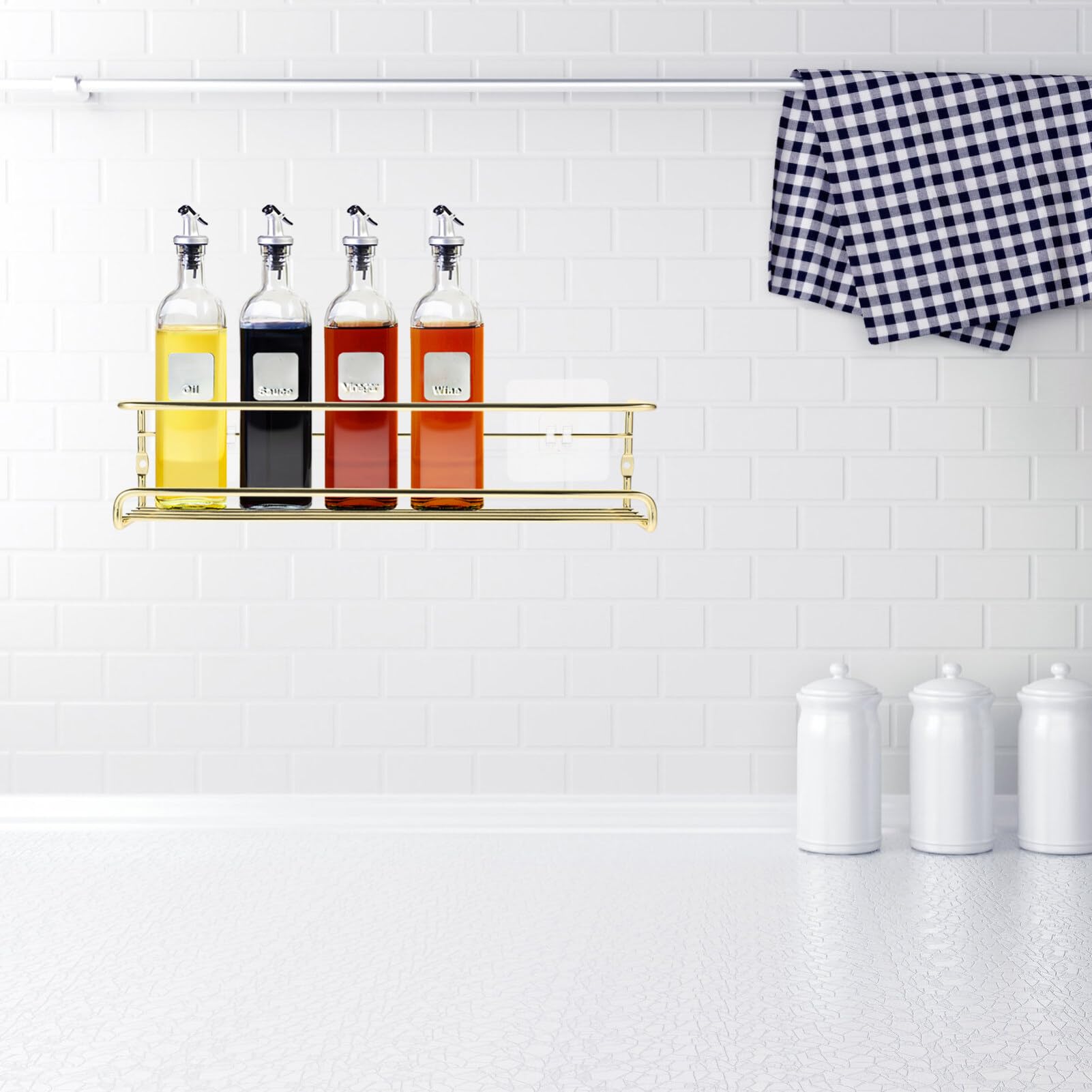 Kichvoe 1set Mensola Da Cucina Per Spezie Organizer Da Parete Per Riporre Condimenti e Utensili Perfetta Per Cucine e Bagni e Resistente Lucido