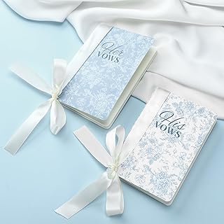 2 Pcs Blue His and Hers Wedding Vow Books with Ribbon Bow Floral Vow Books Notebook for Wedding Vows Gift for Bride and Groom with 48 Pages 3.94 x 5.91 Inches Bridal Shower Gifts