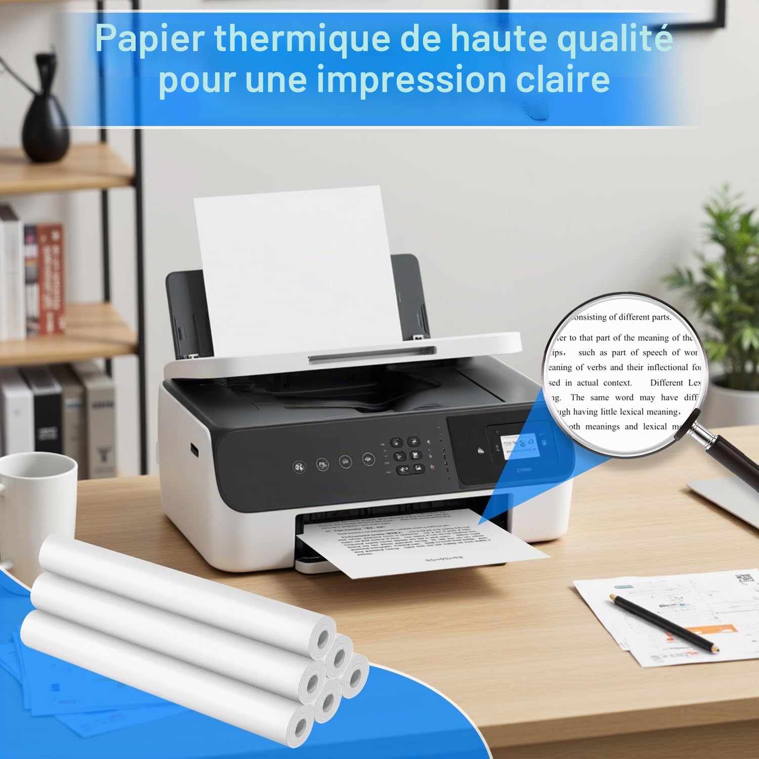 (6 Rouleaux) Papier Thermique A4 Pliable, Papier Imprimante Thermique, Papier Thermique A4, Sans BPA, Séchage Rapide, pour Imprimante Thermique pour Documents, Pages Web et Photos