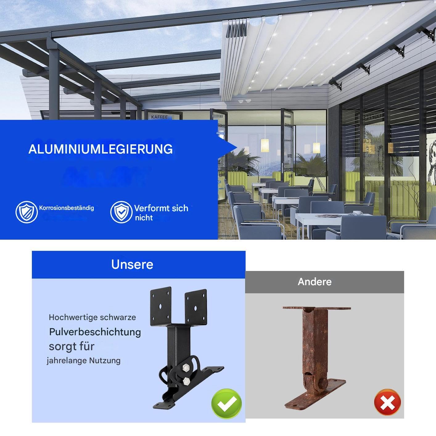 Pergola Halterung 9x9 cm (3,5 Zoll) 3er-Set – Metall Dachhalterung Verstellbar für Pavillon, Terrassenüberdachung & Pfostenhalterung, Schwerlast, Schwarz