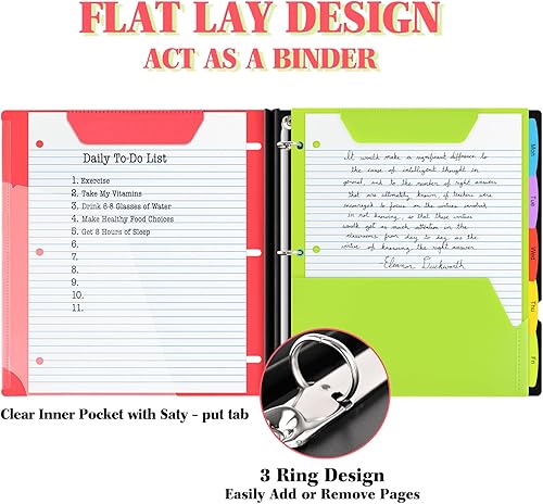 Miniatura 3 de INFUN Cuaderno telescópico todo en uno, carpeta de 3 anillos con 1 carpeta de bolsillo móvil de plástico, 5 divisores de sujetos de plástico y papel