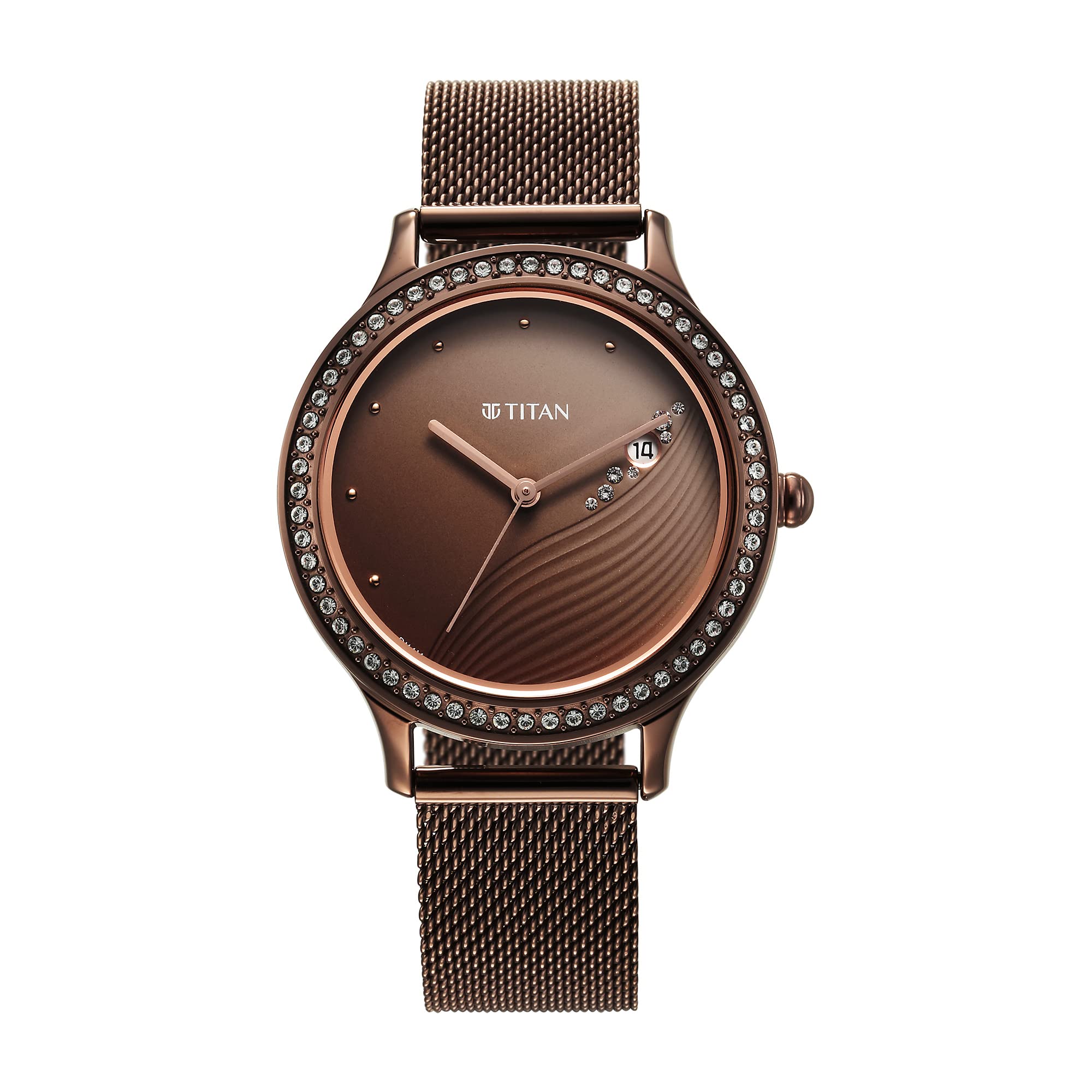 TitanTitan Purple Glam It Up Quartz Analog with Date Brown Dial Brown Stainless Steel Strap Watch for Women - NT2634QM01