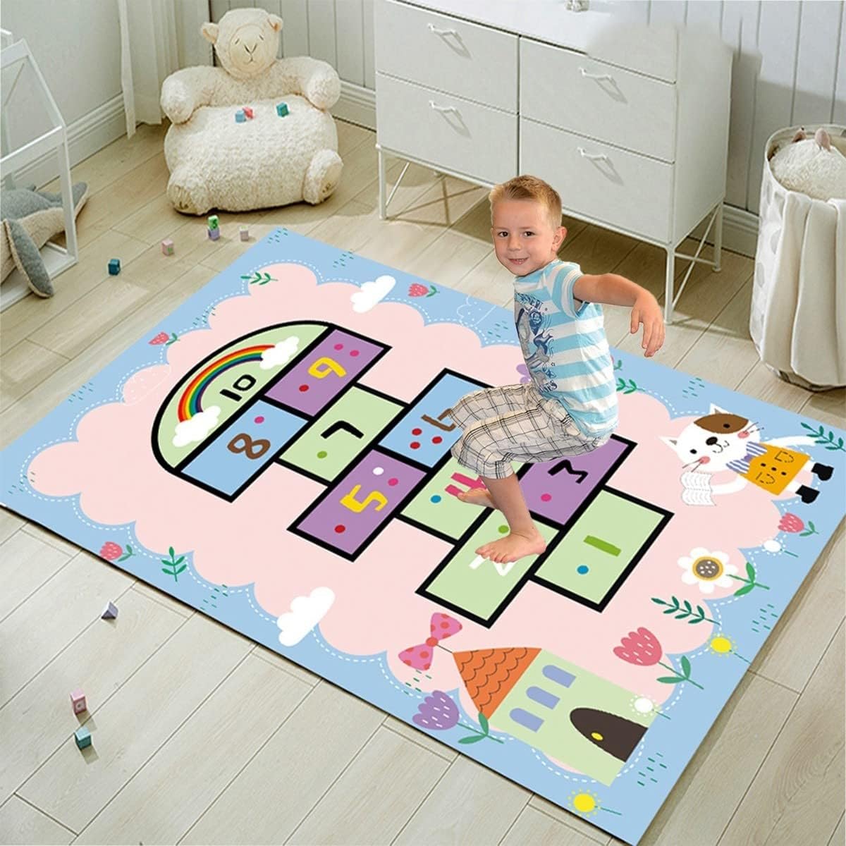 Tappeto educativo per bambini, per sala giochi,tappetino da gioco per bambini per camera da letto, con retro in gomma antiscivolo(100×160cm)